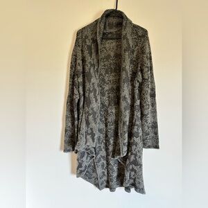 Eileen Fisher Cardigan Sweater Womens L Gray Wool Linen Blend Open Front Shawl